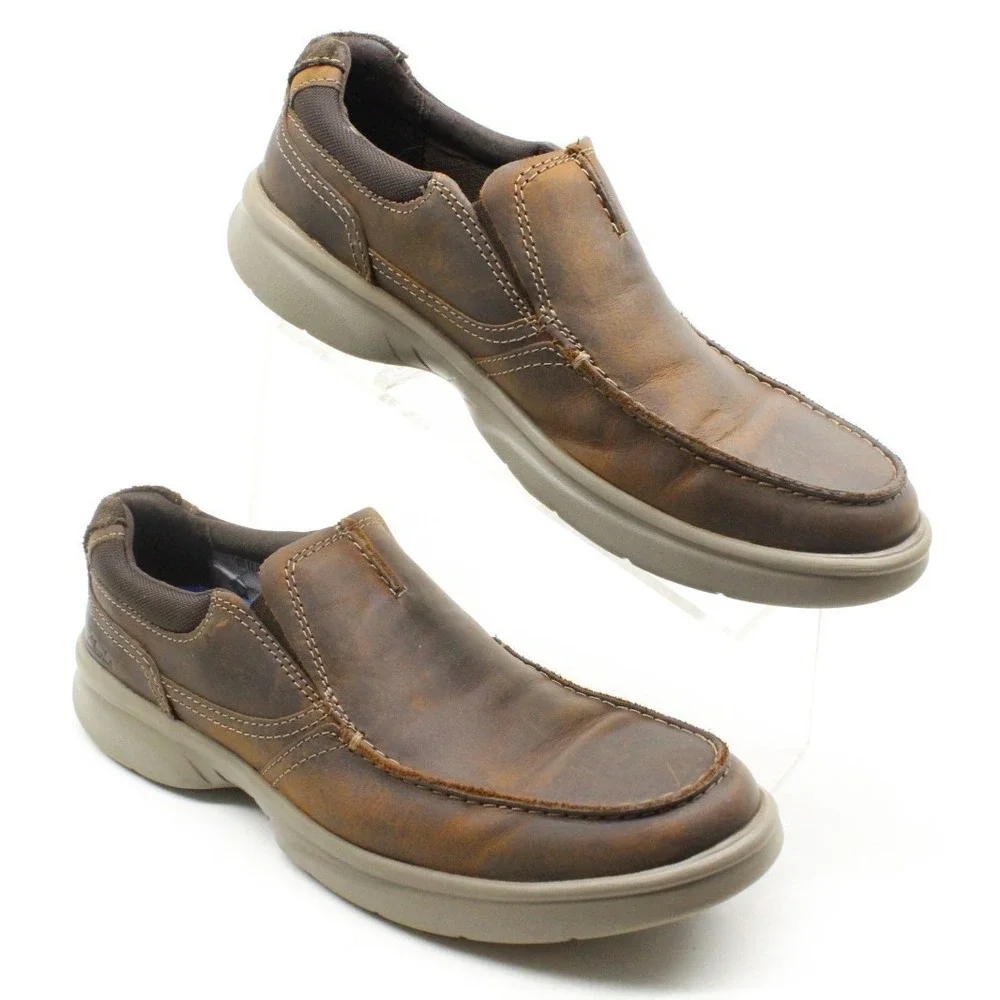 Clarks Mens 10.5 US Bradley‎ Free Brown Leather Casual Slip On Comfort Shoes